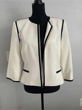 Calvin Klein Cream Blazer with Black Trim and Gold Zip